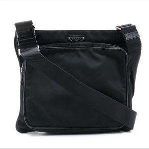 PRADA Tessuto Messenger Bag with Front Pocket with Saffiano Leather.